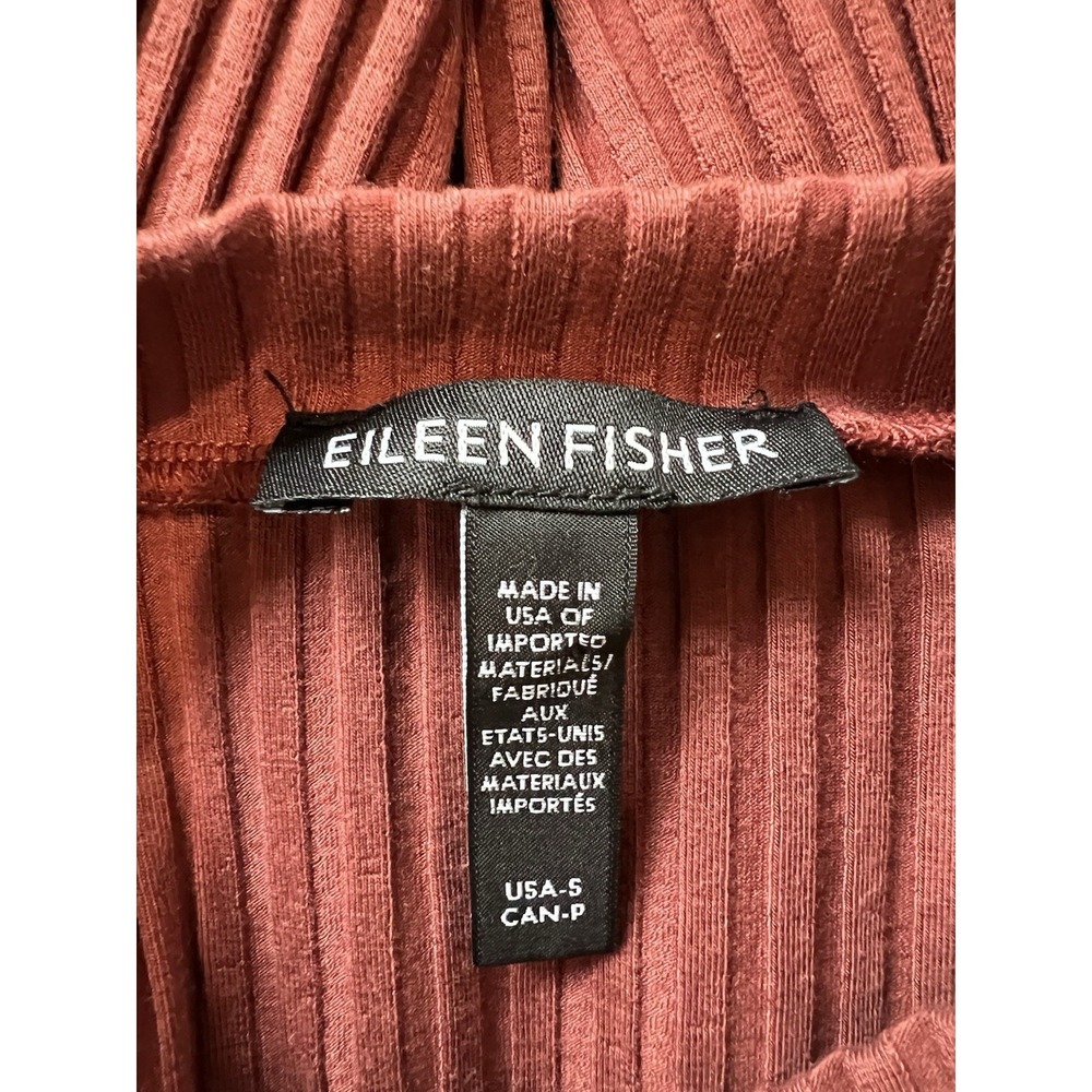 Eileen Fisher Rib Knit Stretch Tunic Top Rust Brown Minimalist Quiet Luxury - Picture 4 of 6